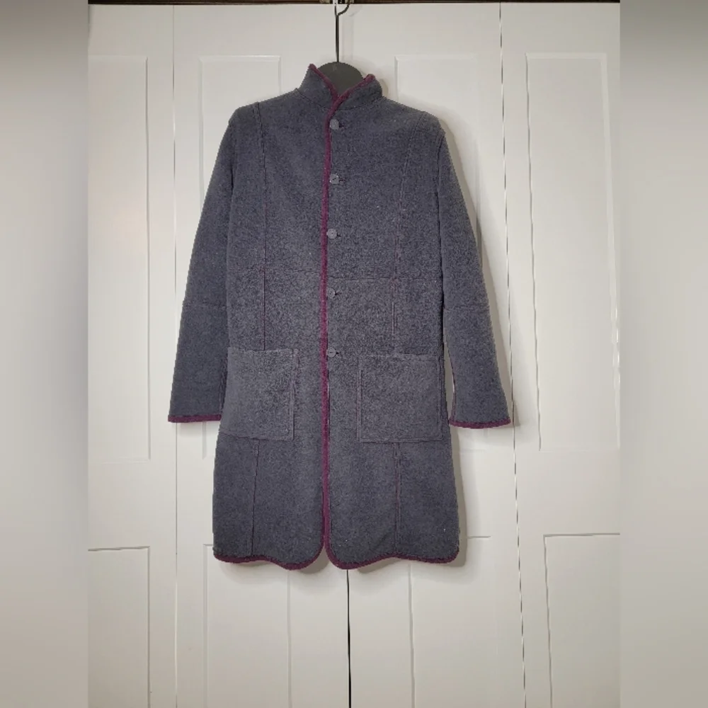 Susan Graver Reversible Trench Coat Purple and Grey - Picture 5 of 6